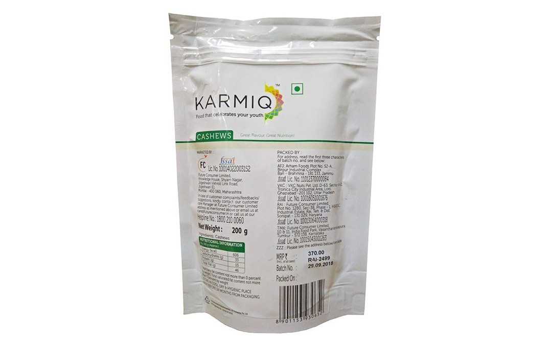 Karmiq Cashews    Pack  200 grams